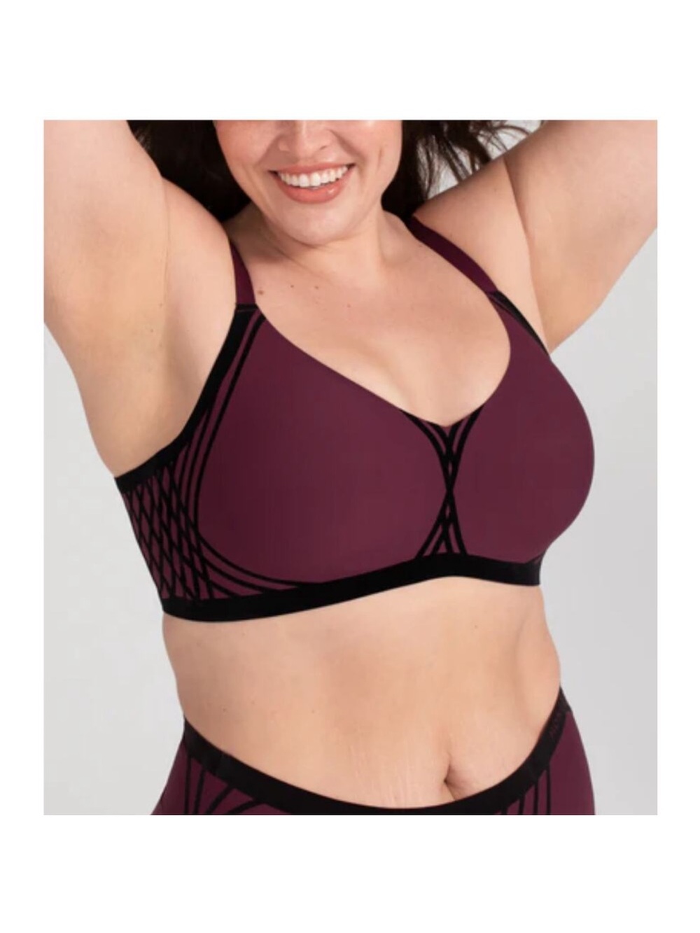 Honeylove Silhouette Bra "Fig" Purple Burgundy‎ & Black Velvet Criss Cross
